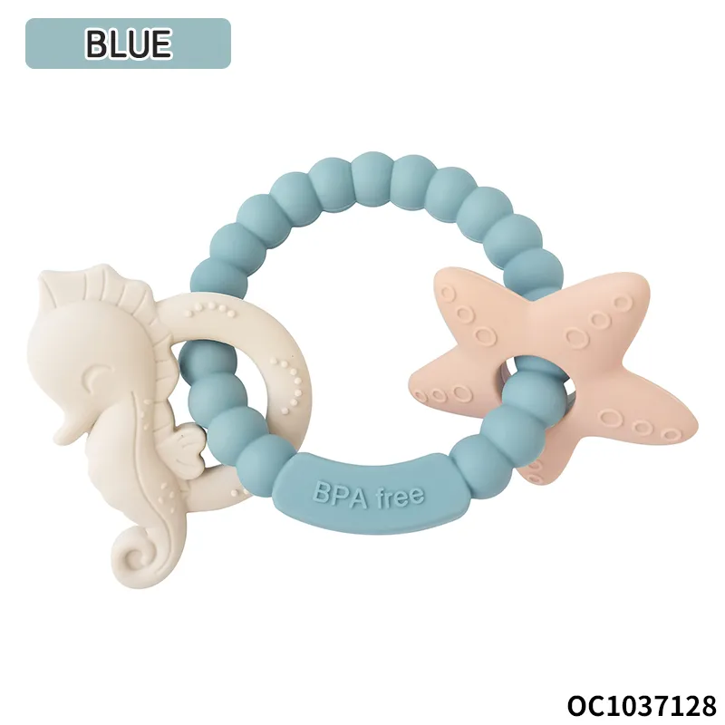 Wholesale Montessori Lovely Rubber Sensory Teether Silicone Baby Teethers Rings Rattle Toys