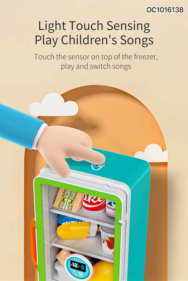 Simulation Food Plastic Toy Electric Mini Refrigerator Pretend City Play Houses with Supermarket Shopping Cart for Kids Children