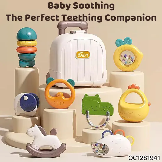 Wholesale Food Grade Silicone Rattle Toy Cartoon Animal New Born Baby Teether