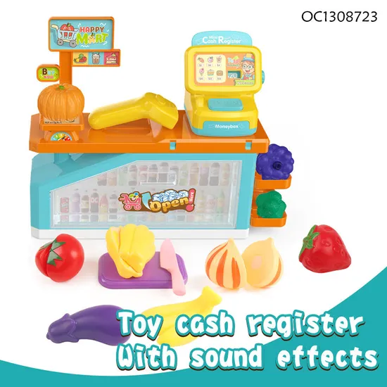 Good Quality Electronic Cash Register Supermarket Bill Counter Toy with Pretend Plastic Shopping Cart Fruit Vegetable Simulation