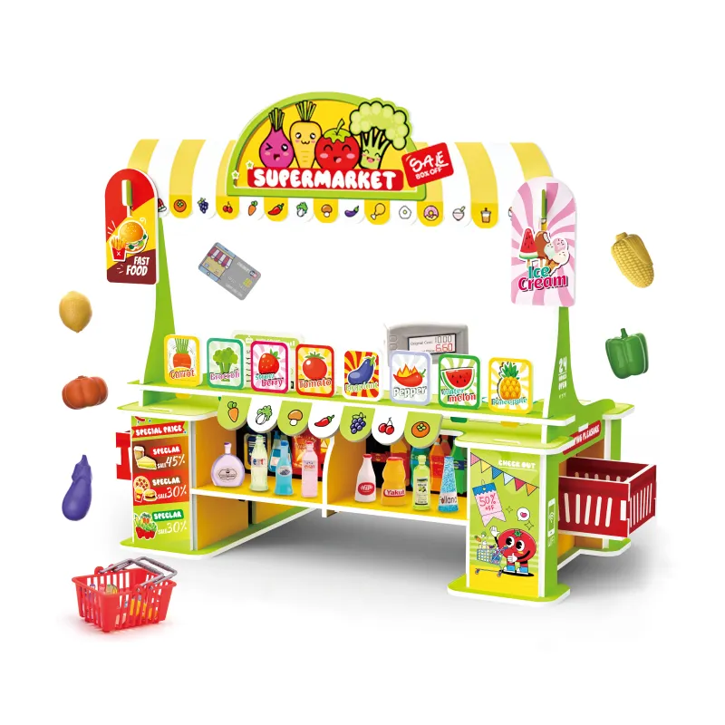 3D Cardboard Building Puzzle Boy and Girls Child Mini Supermarket Shelf Toy Checkout Counter Kitchen Set Toys for Kids