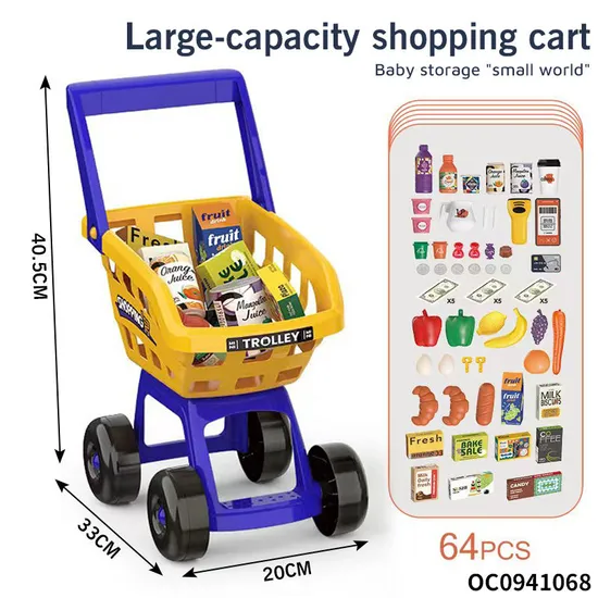 Portable Shopping Cart Home Supermarket Toy with Cash Register Cashier Machine Toy