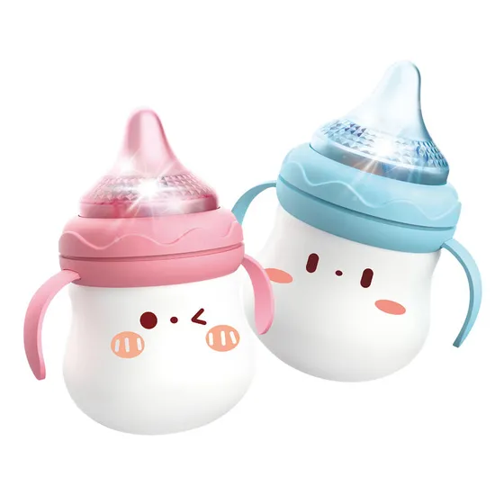 Cartoon Nursing Bottle Design Baby Rattle Plastic Electric Montessori Sensory Toys with Light up and Music