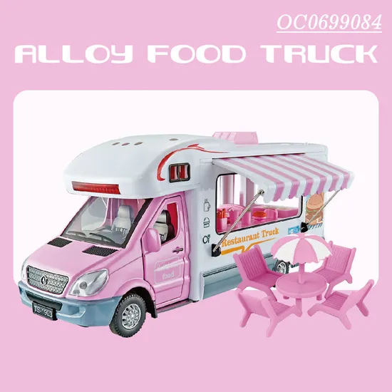 Wholesale 1/24 Mini Diecast Model Children's House Dining Car Toy with Light Music