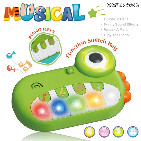 Wholesale Plastic Electric Light-up Keyboard Musical Instruments Children Sensory Musical Frog Piano Learning Toys for Kids with Colorful Lights