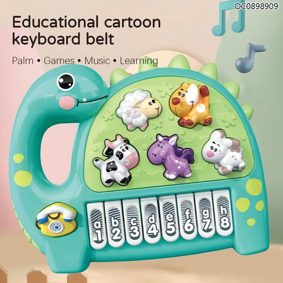 Wholesale Dinosaur Piano Musical Instruments Battery Operated Light-up Keyboard Toy for Kids