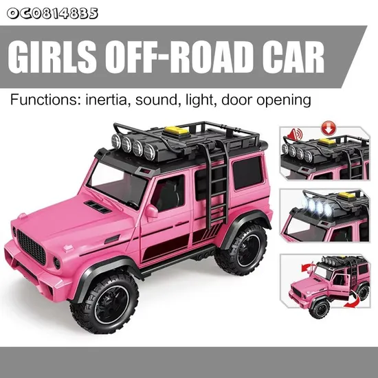 Wholesale Pink 1: 14 Scale off-Road Light Sound Car Friction Kids Plastic Model for Kids