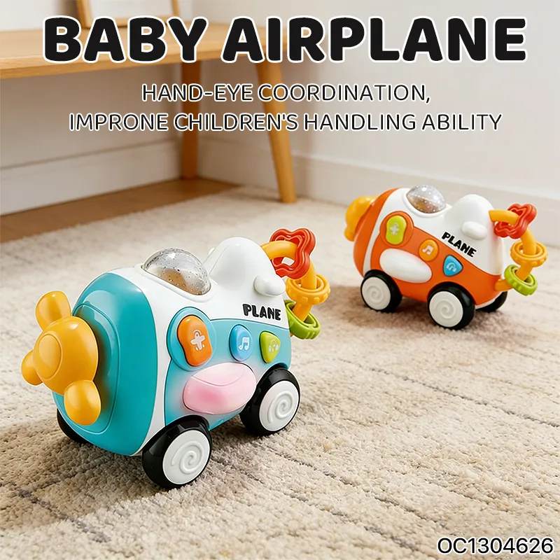 Wholesale Educational Custom Baby Sensory Toy Training Trending Musical Free Wheel Plastic Car Plane Toy for Baby