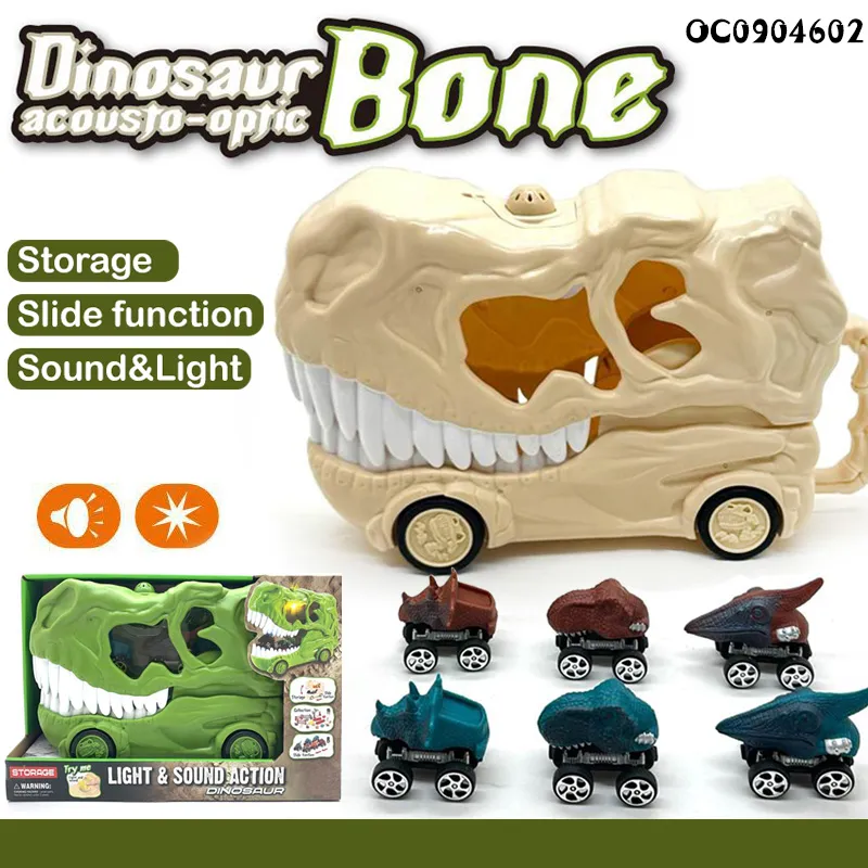Wholesale Plastic Miniature Dinosaur Model Freewheel Toys Dinosaur Mini Cars Set for Children Kids with Light and Sound