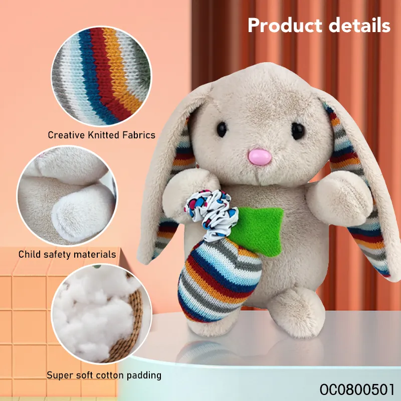 Wholesale Sensory Toy Animals Cute Bunny Custom Plush Long Ear Rabbit Stuffed Doll