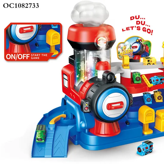 Wholesale 3 Alloy Trains Baby Plastic Racing Electric Track Kids Metel Toy Car Set with Light up and Music