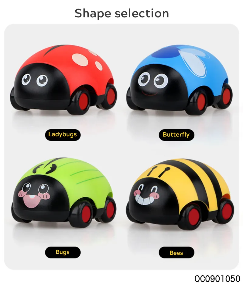 Wholesale 12PCS Plastic Insects Mini Double Pull Back Diecast Cute PC Model Toy Car for Baby Play
