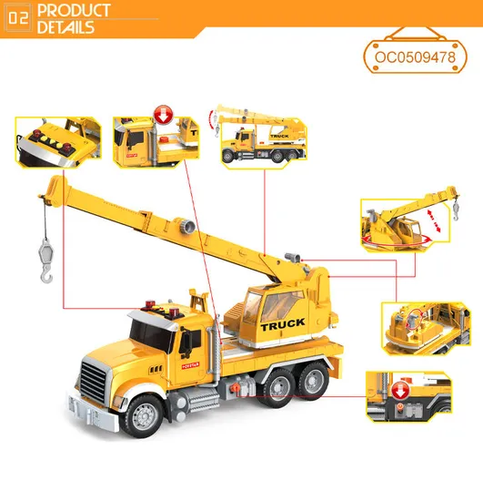 Wholesale Children Friction Truck Crane Construction Mini Car Toys Model for Kids with Light Sound