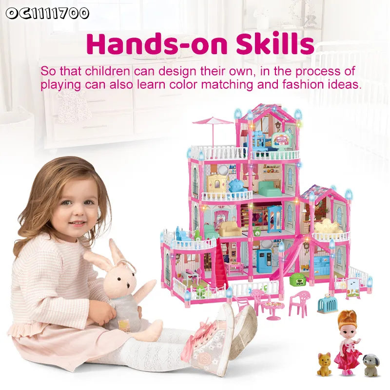 Wholesale Baby Pink Girls Room Doll House Furniture Living Plastic Children House Play Room Gifts Set for Children
