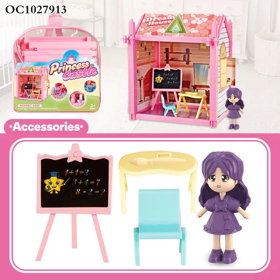 DIY Plastic Play Miniature Castle Christmas Big Doll House for Girls Pretend Play Baby Doll Set