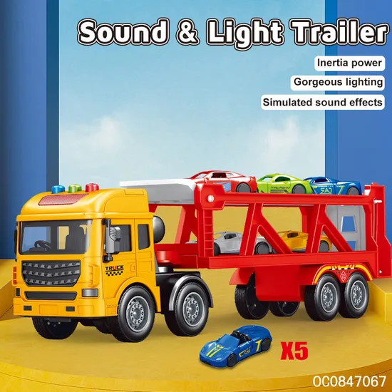 Wholesale Construction Friction Car Transporter Car Truck Toy Car Set for Kids with Light Sound