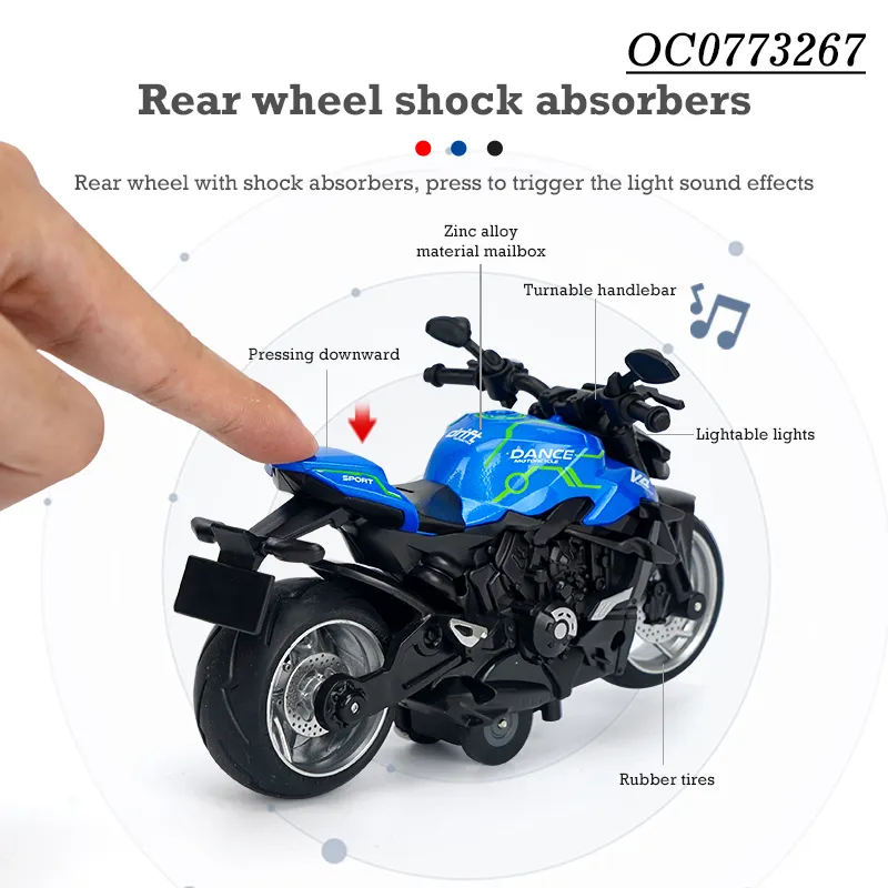 Wholesale Diecast Car 1: 12 Classical Vintage Miniature Metal Die Cast Motorcycle Toys for Kids with Light Music