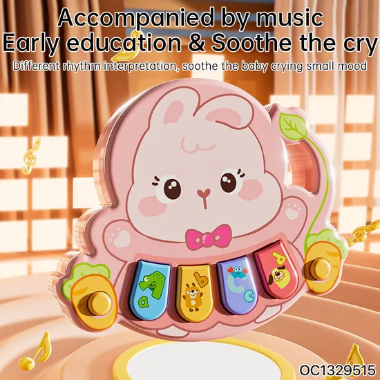 Wholesale Montessori Educational Children's Cartoon Animal Musical Rabbit Pink Digital Keyboard Electronic Piano for Baby
