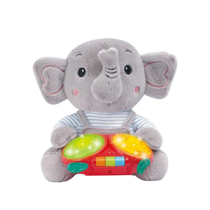 Wholesale Stuffed Battery Operated Hand Drum Musical Instrument Big Elephant Animal and Plush Toy Doll with Flashing Light