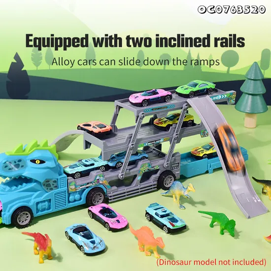 Wholesale Diecast Foldable Trucks Dinosaur Racing Rail Car Funny Track Alloy Car PVC Dinosaur Toys Set