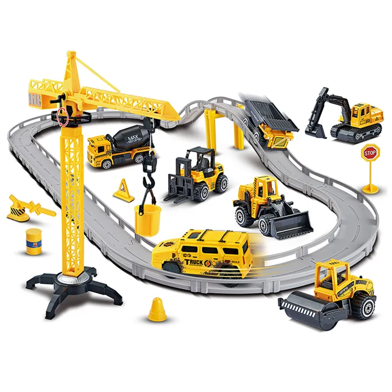 Mini Construction Dump Truck Race Diecast Car Track Toy Rail Car with Track Toy for Boys