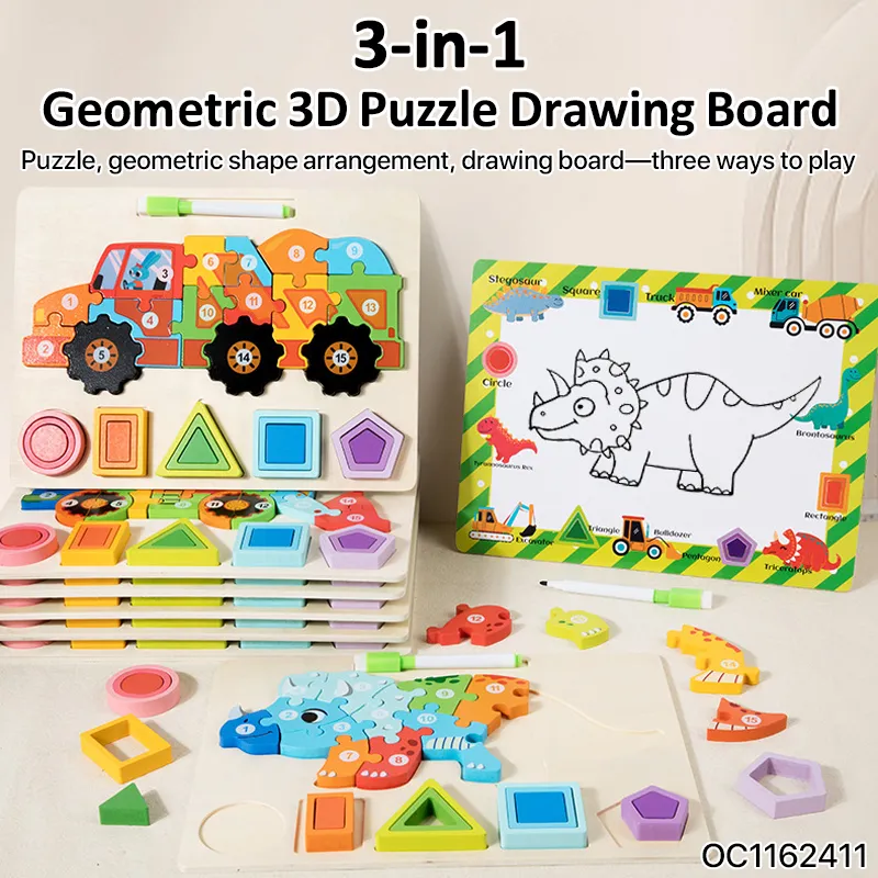 Kids Educational Engineering Truck Toy Set and Games Jigsaw Puzzles Toy for Children Wholesale 3D Wooden Jigsaw Puzzle Truck
