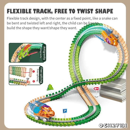 300PCS Toys Electric Slot Dinosaur Car Anti Gravity Racing Building Block Plastic Flexible Track Sets with Music Light for Sale