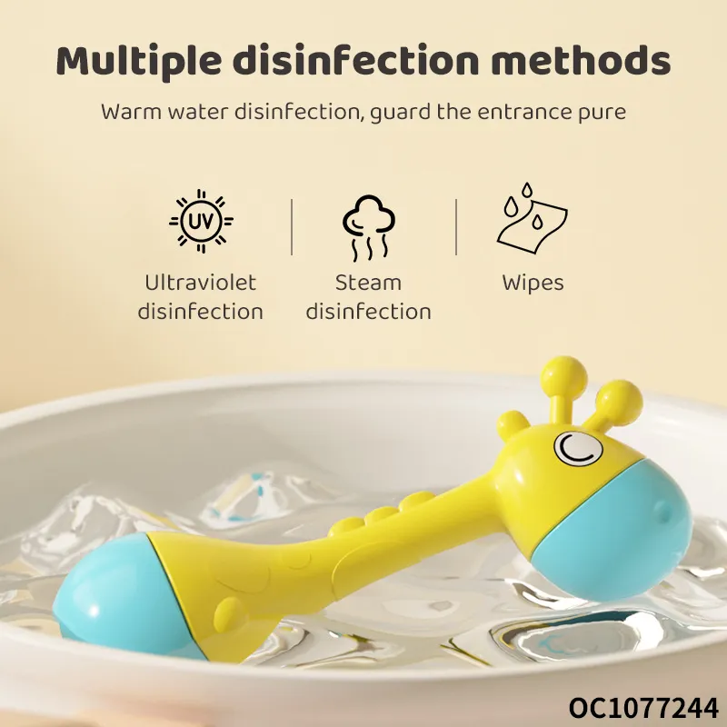 Custom Cartoon Giraffe Roly Poly Toy Plastic Shaker Sand Hammer with Bell Sound Cheap Musical Noise Maker Rattle Toy for Baby