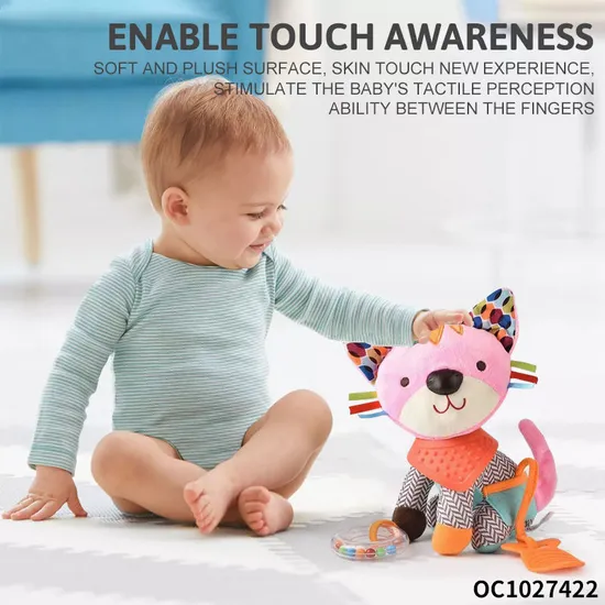 Wholesale Custom Sensory Animal Plush Hanging Baby Bunny Cat Soft Cognitive Sleeping Toy Stuffed Doll