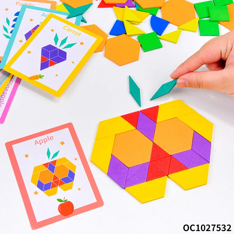 Wooden 3D Geometric Shape Jigsaw Puzzles Educational Gift Toys for Learning Intellectual Development and Creativity Matching Cards