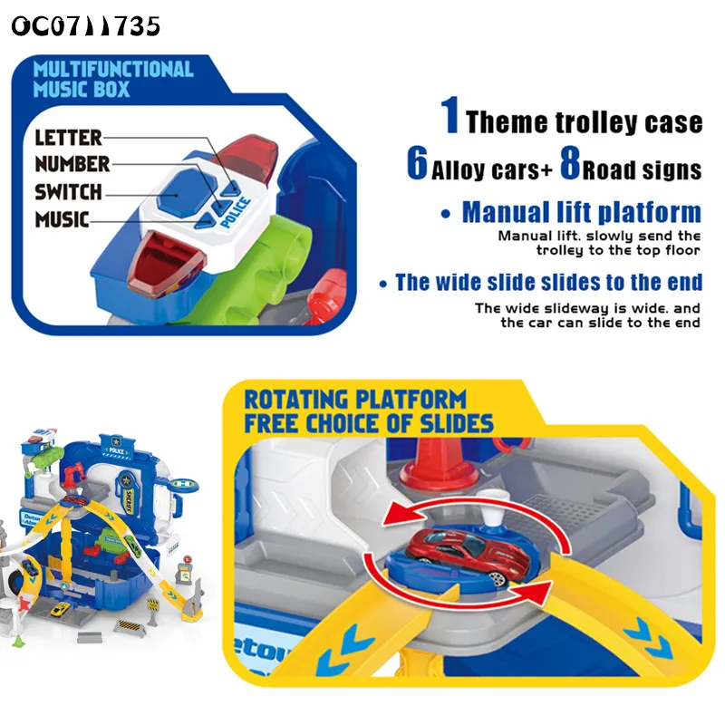 2in1 Trolley Suitcase Electronic Parking Lot Luxury Play Set Car Toys with Mini Alloy Diecast Car Model