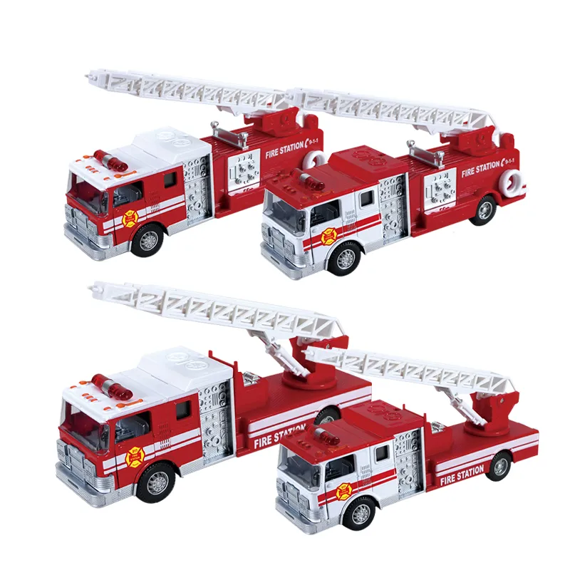 Friction Toy Vehicle Diecast Fire Fighting Truck Rescue Toy with Light Sound