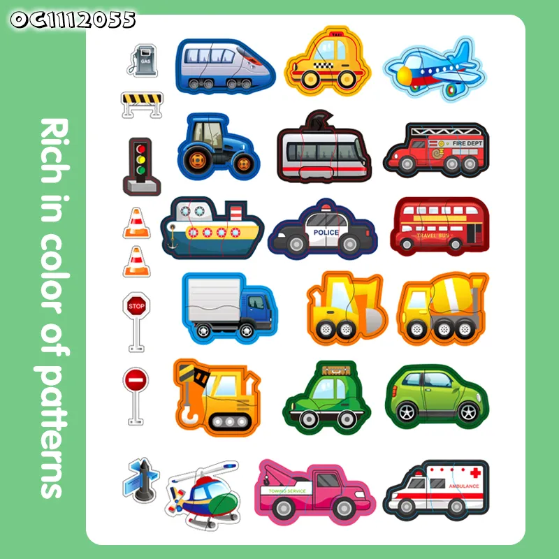 Wooden Fun Learning Educational Floor Cartoon Traffic Jigsaw Puzzles Car Kids Toys for Children