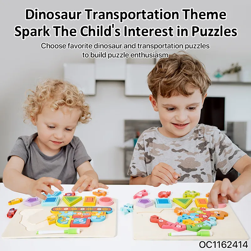 Cognitive Shape Number Block Learning Montessori Wooden High Quality Dinosaur Jigsaw Puzzle Animals Match Board Toy with Drawing Toy