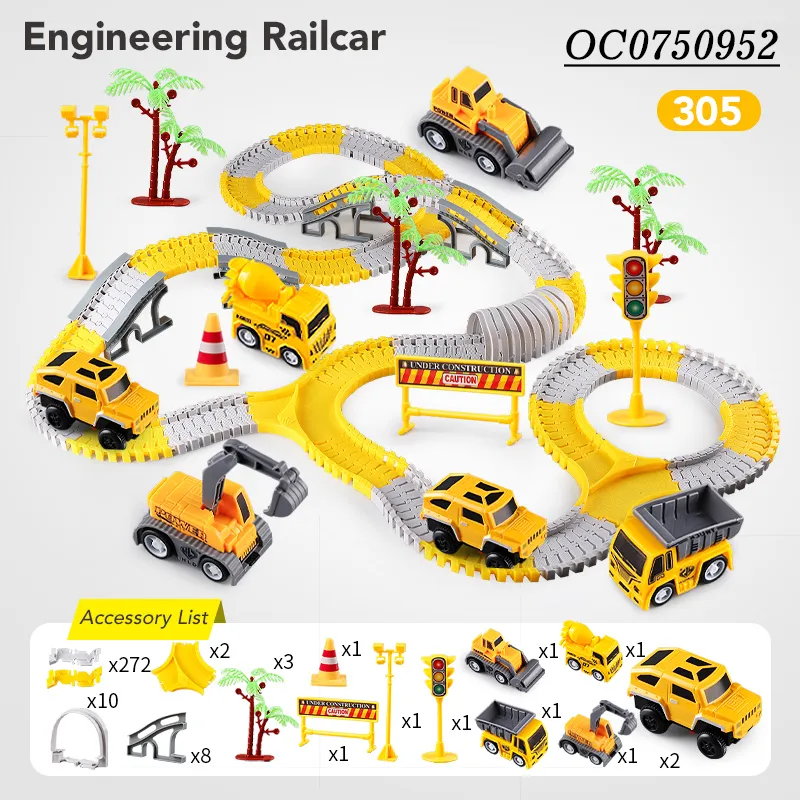 Hot Selling 305PCS Engineering B/O Electric DIY Slot Race Car Track Set Toy