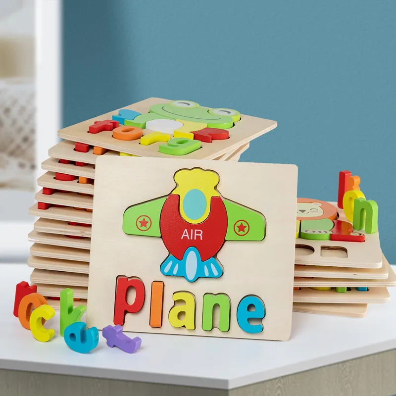 Customized Educational Toys English Puzzle Games Board Cards Wooden Jigsaw Puzzles Toy for Kids Early Ages