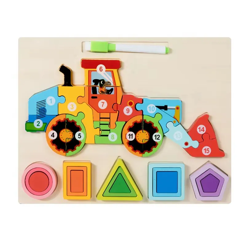 Engineering Series Truck Model Wholesale DIY Wooden Multifunctional 3D Tangram Puzzle Blocks Sets Jigsaw Puzzles Toy for Children