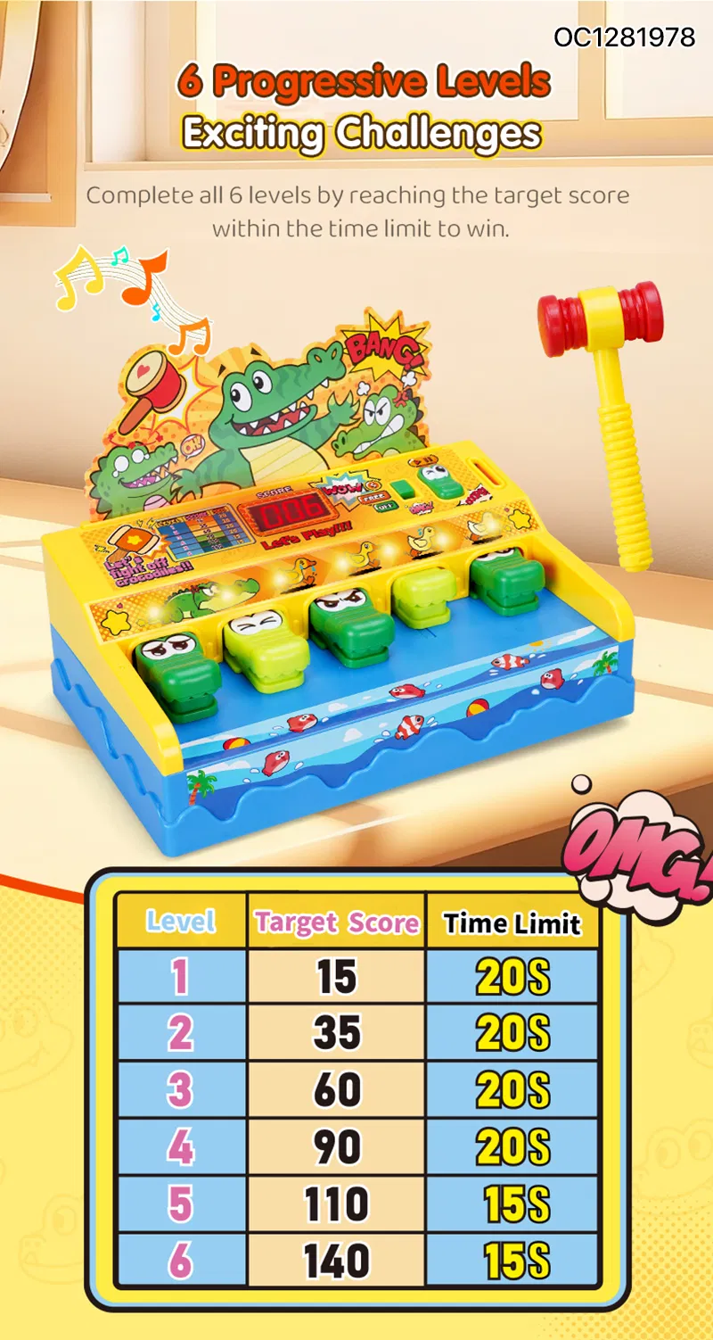 Wholesale Children Montessori Interactive Kid Electric Game Whack a Mole Board Game Hammer Toy with Light