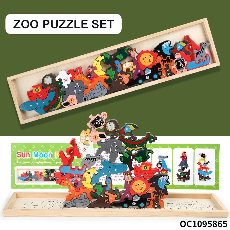 Jigsaw Puzzles Animal Shape Puzzle Blocks Toys Animal Wholesale Wooden Stack Balancing Board Games Toy for Kids Brain Development