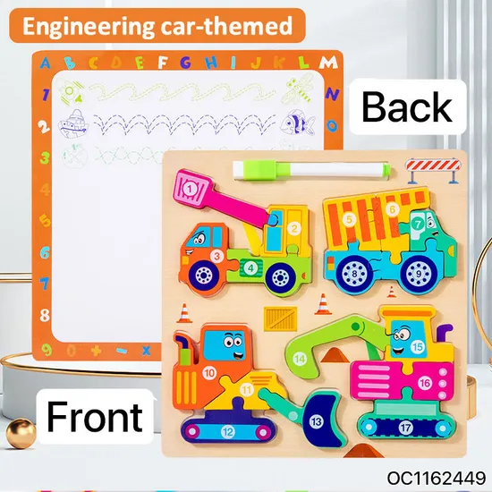 Kindergarten Wood DIY Engineering Vehicle Toys Cartoon Animal Traffic Assembled Jigsaw Puzzle Games Toy for Baby Kids
