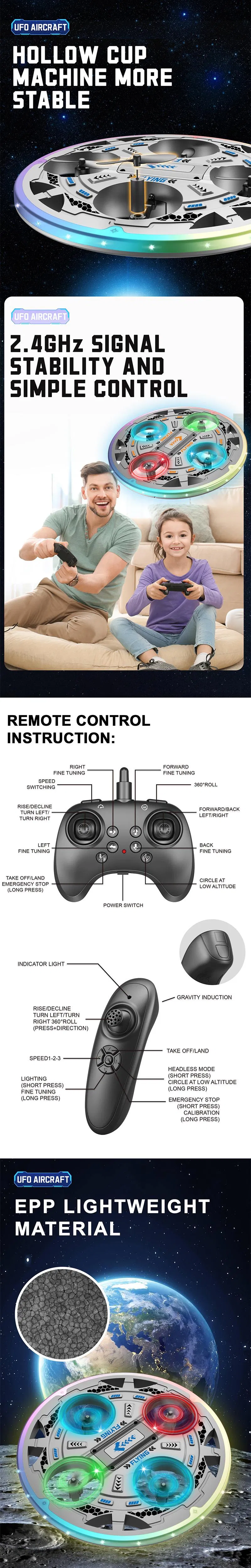 Wholesale Controlled Children DIY RC Remote Control Quadcopter Light up Flying Drone Toys for Kids