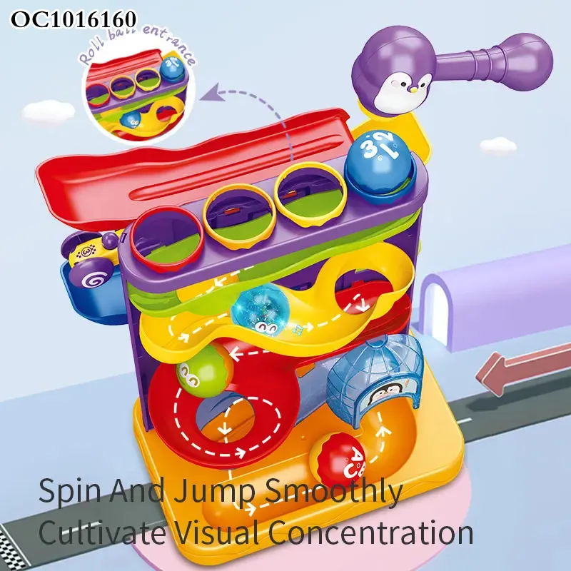 Toddler Activity Toys 1-3 Years Slot Car Race Track Sets Rolling Ball Track Tower Pieces Toys with Hammer