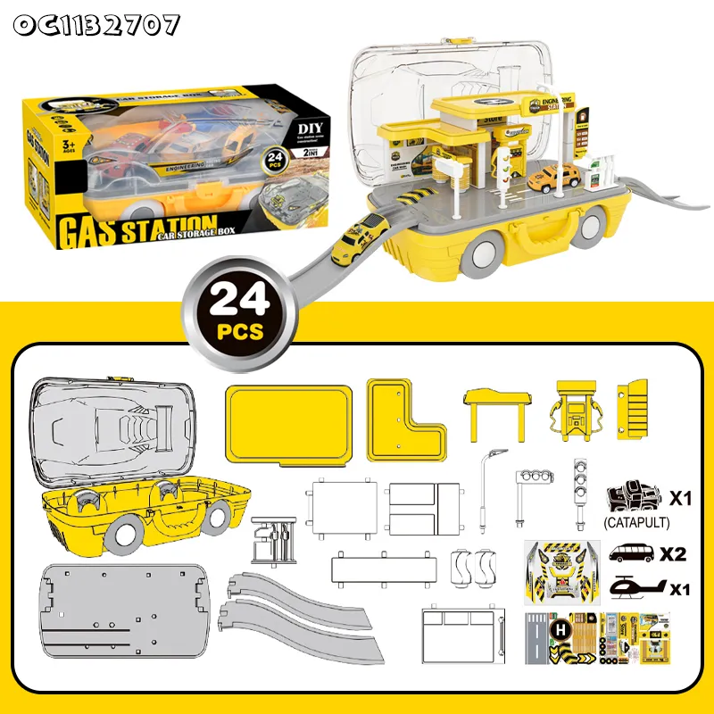 Catapult Racing Car Track DIY Adventure Toy Simulation Gas Pump Kids Pretend Play Game Mini Plastic Electric Gas Station Toy