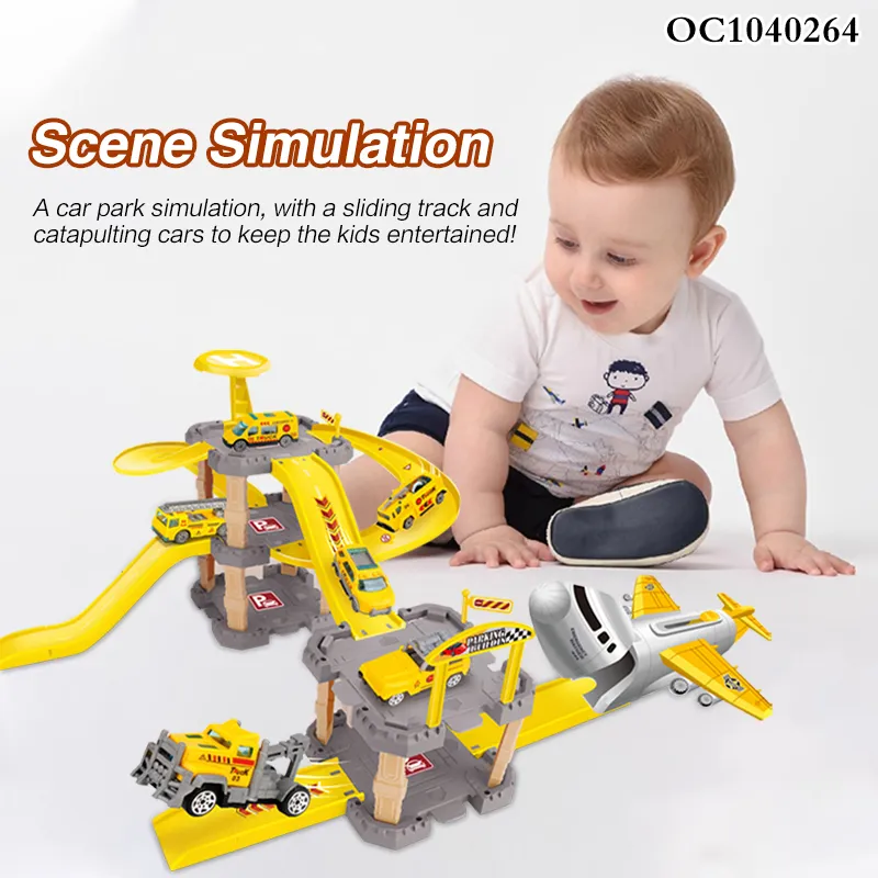 Parking Lot Toy Car Adventure Kids Race Track Toy for 3 4 5 Age Boys with Diecast Engineering Trucks Plastic Catapult Plane Toy