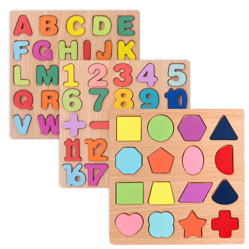 Custom Children Wooden Alphabets Number Kids Montessori 3D Learning Jigsaw Puzzle DIY Educational Board Game Toys for Boys Girls
