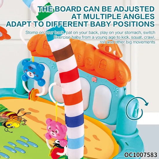 Cartoon Animals Design Baby Musical Activity Gym Foam Play Mat Piano for Floor Tummy Time with Hanging Rattles