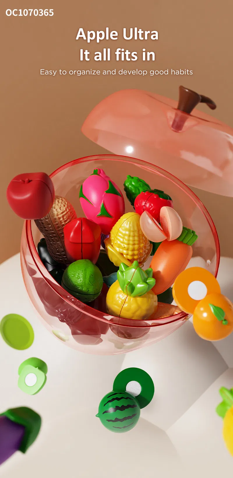 Color Sorting Set Funny Plastic Cutting Food kitchen Set for Kids Pretend Play Fruits and Vegetables Cut Educational Toys