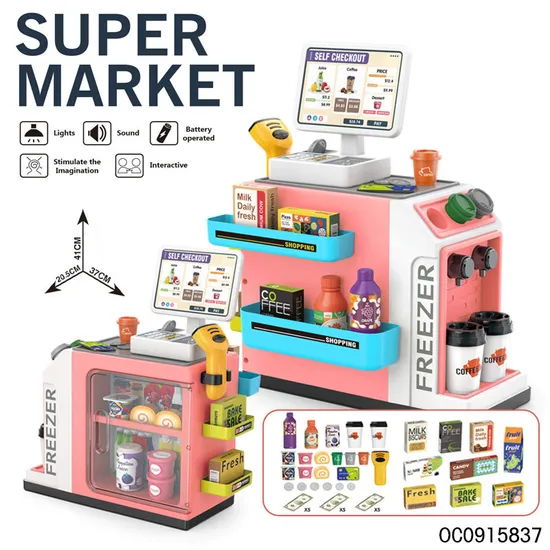 New Pretend Play Shopping Set Toys Mini Super Market Electronic Cash Register Station Game Plastic Food Supermarket Toy for Kids
