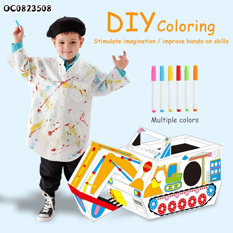 DIY Kid Crafts Art Color Your Own Doodle 3D Puzzle Cardboard Toys Paper Excavator
