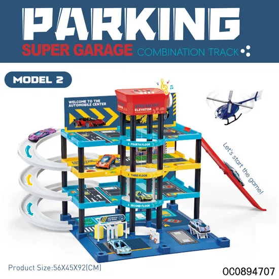 4 Layers Kids Road Track Construction Rail Parking Lot Toys with 4PCS Sliding Alloy Cars Plane